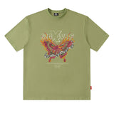 Men T Shirt Oversize Butterfly Flame Print Short Sleeve T-shirt