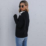 Women Knitted Sweater Autumn and Winter Leisure Leopard Print Contrast Color Long Sleeve Sweater