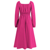 Women Date Dress Slim-Fit Long Sleeve V-neck Lace-up A- line Dress Lantern Sleeve Dress
