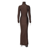 Women Dresses Spring Turtleneck Long Sleeve Long Slim Fit Dress