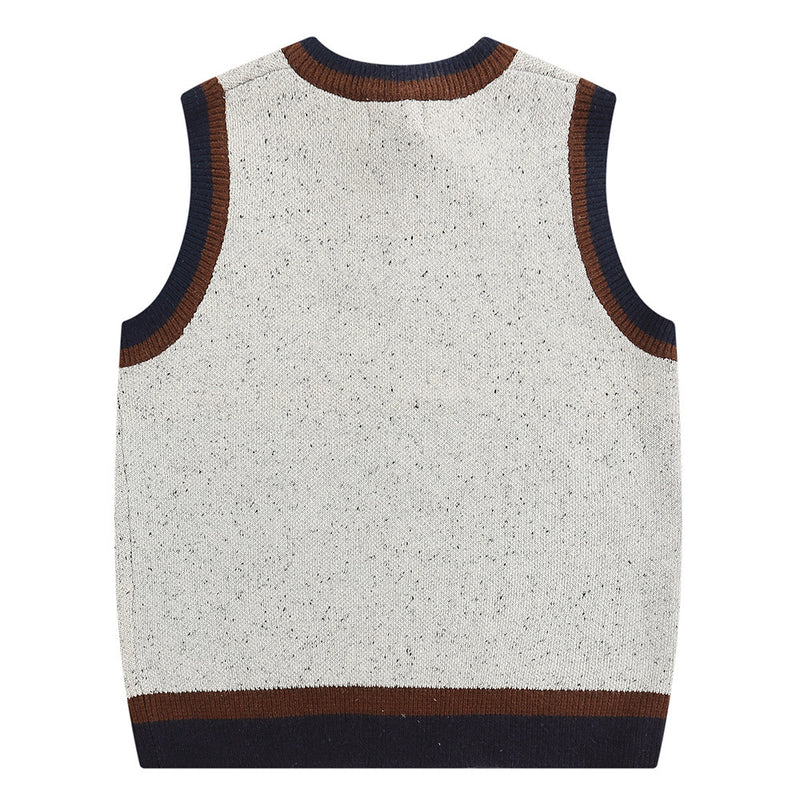 Men Vest Autumn and Winter Sleeveless Vest Men's Loose V-neck Letter Color Matching Knitted Vest