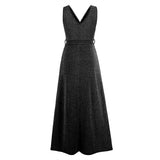 Women Date Dress Sexy Sleeveless V-neck Slit Slim Fit Long Dress