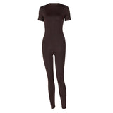 Women Jumpsuit Spring Short Sleeve Zipper Sports Yoga Jumpsuit (Hawthaw0412)