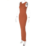 Women Dresses Spring Sexy Backless Slim Fit round Neck Sleeveless Split Dress