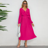 Women Date Dress Sexy Pleated V-neck Dress