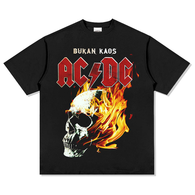 Mens Vintage Rock Band T-Shirt Vintage ACDC Gun Print Rock Short Sleeve T-Shirt