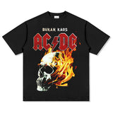 Mens Vintage Rock Band T-Shirt Vintage ACDC Gun Print Rock Short Sleeve T-Shirt