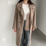 Women Cardigan Sweater Autumn and Winter Woolen Coat Two-Piece Vest Set Double Breasted Turn-down Collar Coat A3387