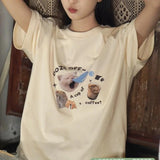 Korean Kawaii Cat Print T Shirt Women Oversized Streetwear