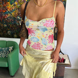 Women Tops Summer Slim Fit Vest Sexy Straps Tulle Printed Top