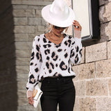 Women Knitted Sweater Autumn Long Sleeve Leopard Print Vintage Sweater