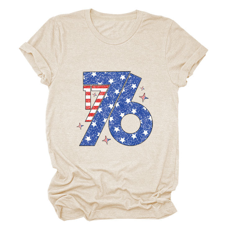 Fashion T-shirt 1776 pattern print crew neck short sleeve summer