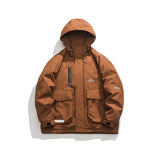 Unisex Winter Cotton Coat Three-Dimensional Pocket Hooded down Jacket Retro Workwear down Jacket