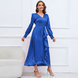 Women Date Dress Autumn and Winter V-neck Bubble Long Sleeve Dress