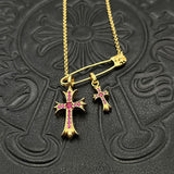 Chrome Hearts Necklace Gold Pin Double Cross Men's and Women's Necklaces