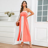 Women Date Dress Lace Slit off-the-Shoulder Tube Top A- line Dress