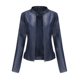 Red Leather Jacket Spring and Autumn Coat Women's Motorcycle Clothing Stand Collar Leather Jacket