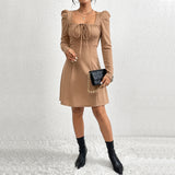 Women Dress Winter Slim Fit Puff Sleeve Long Sleeve Dress