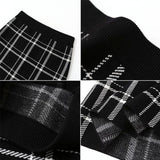 Women Knitted Skirt Autumn Vintage Black and White Plaid Knitted Plaid Sheath Skirt