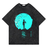 Washed retro t-shirt street print graphic casual