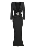 Women Dresses Sexy Deep V Long Sleeve Dress Long Dress Dress (Zns0409)