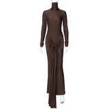 Women Dresses Spring Turtleneck Long Sleeve Long Slim Fit Dress