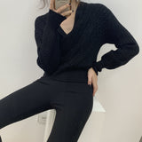 Women Winter Knitted Sweater V-neck Sweater Cable-Knit Sweater Top Spring 8t8113