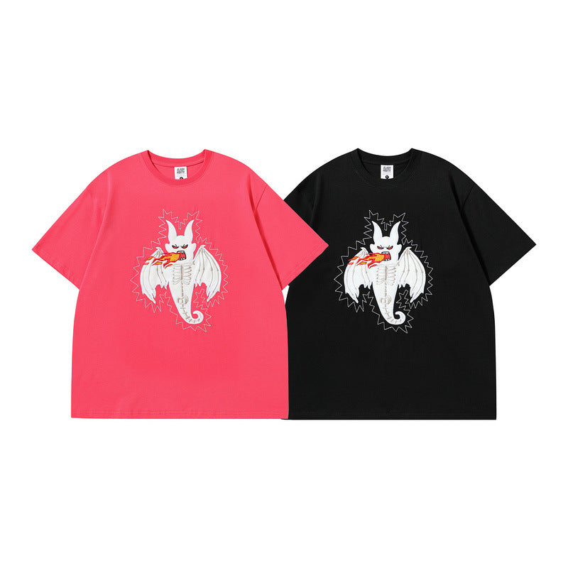 Men T Shirt Cartoon Embroidered Patch Short Sleeve T-shirt Oversize