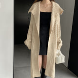 Women Cardigan Sweater Autumn Sweater Coat Lapel Loose Long Sweater W2353