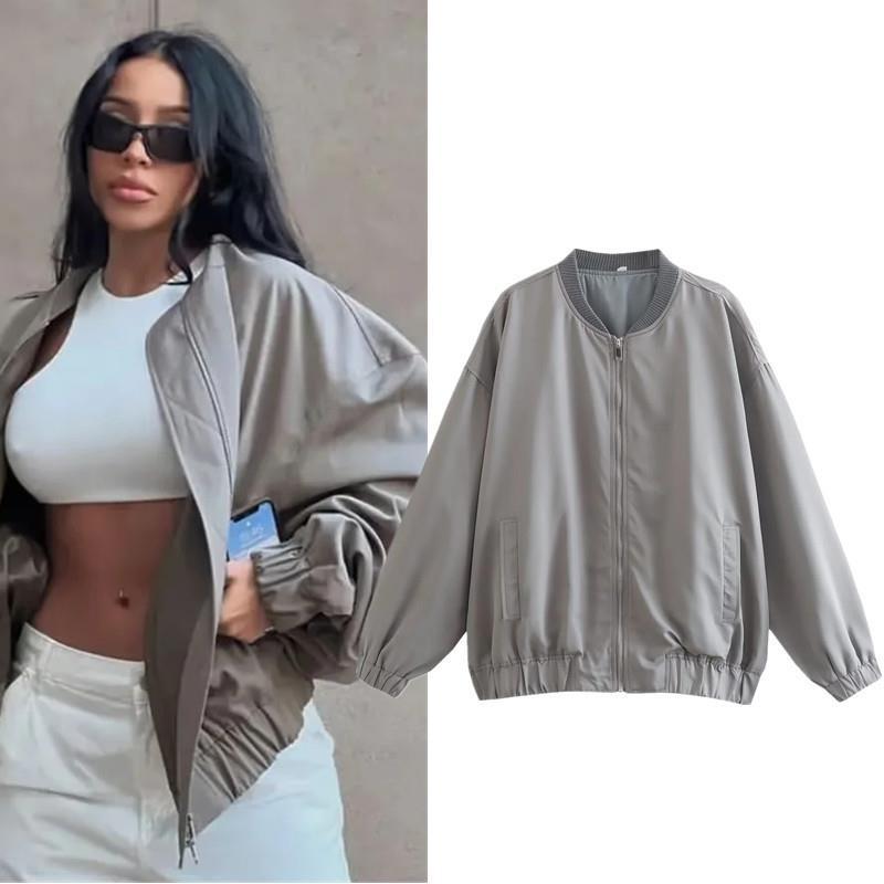 Women Jacket Autumn Loose Zip Cardigan Long Sleeve Jacket Coat
