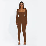 Women Jumpsuit Spring and Autumn Long Sleeve Square-Neck Slim Fit One-Piece Trousers