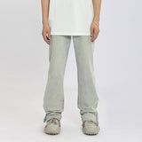 Men Jeans Washed Distressed Side Zipper Jeans