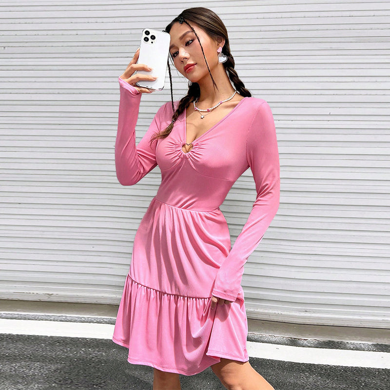 Women Dress Autumn and Winter Long Sleeve Sexy Cutout Dress