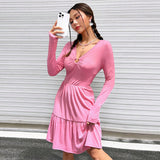 Women Dress Autumn and Winter Long Sleeve Sexy Cutout Dress