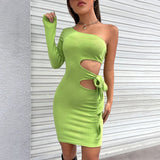 Women Dress Hollow Sheath Sleeveless Short Skirt Long Sleeve Dress