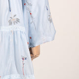 Women Dresses Spring Lantern Sleeve Embroidery Voile High Waist Dress (Qymy0409)