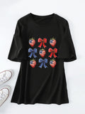 Summer Crew Neck Short Sleeve Printed Bow Casual Women's T-Shirt
