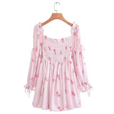 Women Dresses Summer Vacation Peony Printed Puff Sleeve Bow Dress (Xds0414)