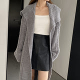 Women Cardigan Sweater Autumn Sweater Coat Lapel Loose Long Sweater W2353