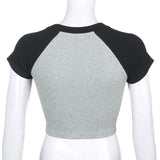 Women T-shirt Vintage Thread Raglan Sleeve T-shirt Short Top Short Sleeve Casual