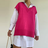 Ladies Leisure Knitwear Loose V-neck Knitted Sweater Vest Autumn and Winter Sleeveless Knitwear