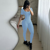 Women Jumpsuit Summer Slim U-Neck Short-Sleeved Jumpsuit