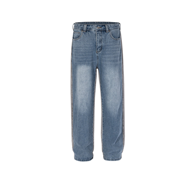 MIJKO Men Vintage Pants MIJKO Men's Splicing Trousers Straight Wash High Street Trendy Jeans