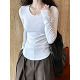 Women T Shirt Slim-Fit Long-Sleeved U-Neck Bottoming Shirt