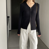 Women Cardigan Sweater Fall Slim Fit Zipper Knitted Cardigan Long Sleeve Sweater 8t8307