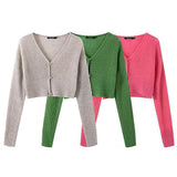 Women Sweater Knitwear Mohair Micro-Transparent Knitted Cardigan Spring Sexy V-neck Short Single-Breasted Top