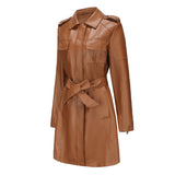 Red Leather Jacket Spring and Autumn Long Sleeve Leather Wind Coat