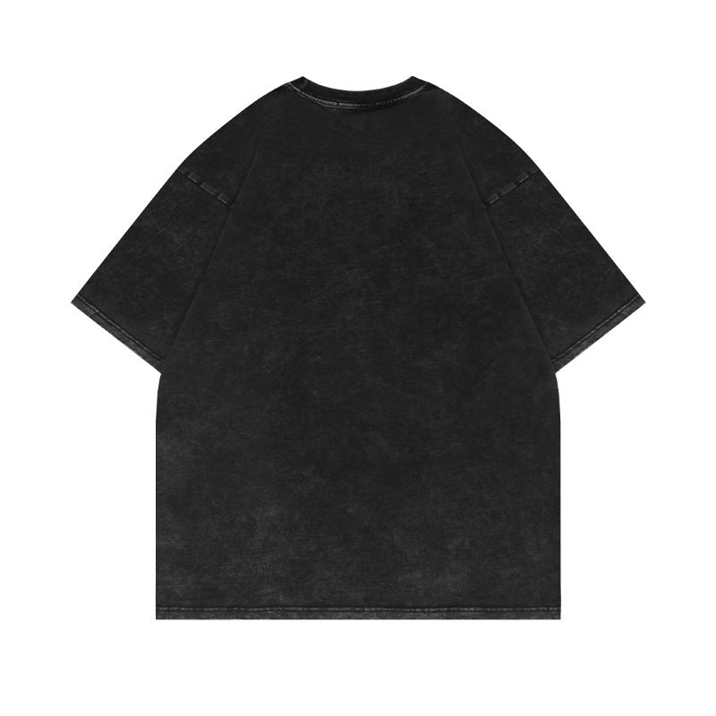 Washed and old retro short-sleeved T-shirt anime top