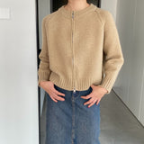 Women Winter Knitted Sweater Zipper Cardigan Long Sleeve Solid Color Thick Sweater