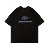 Men T Shirt Letter Denim Affixed Cloth Embroidered Short Sleeve T-shirt